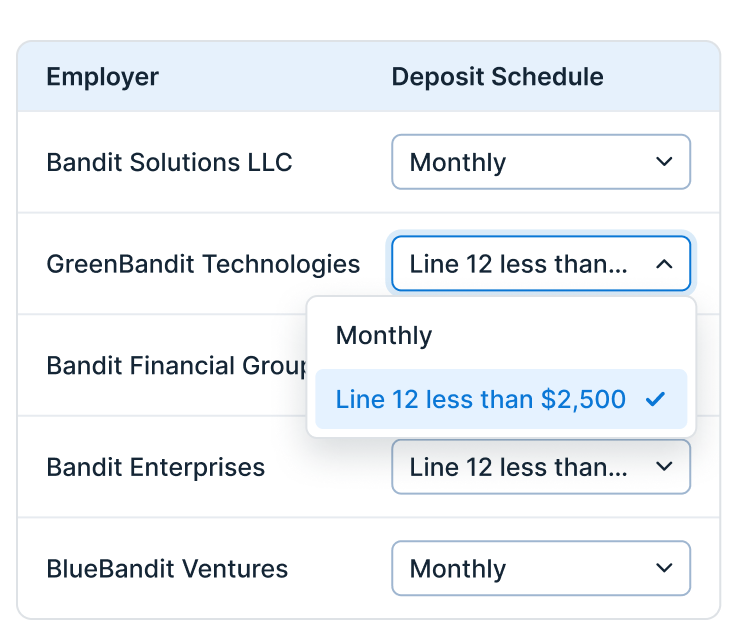 Deposit Schedule in the Row