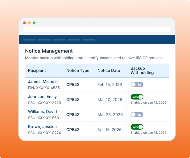 Payee Notification & Withholding Tracking