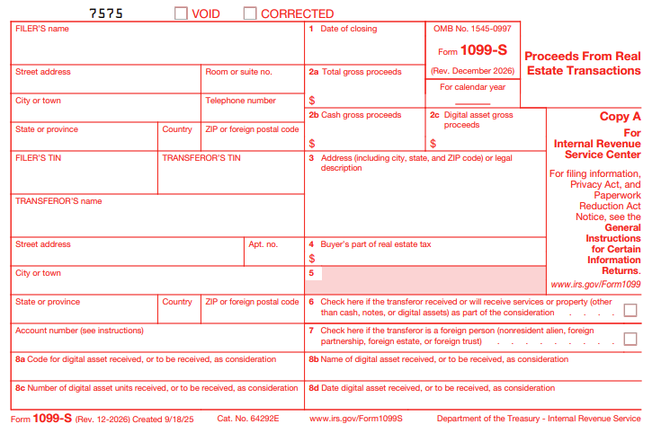 Form 1099-S: Proceeds From Real Estate Transactions