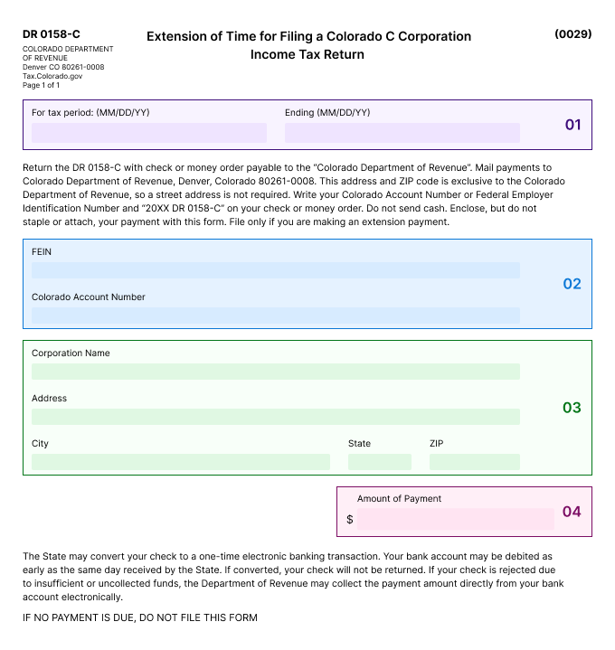 Information Required to File form DR 0158-C