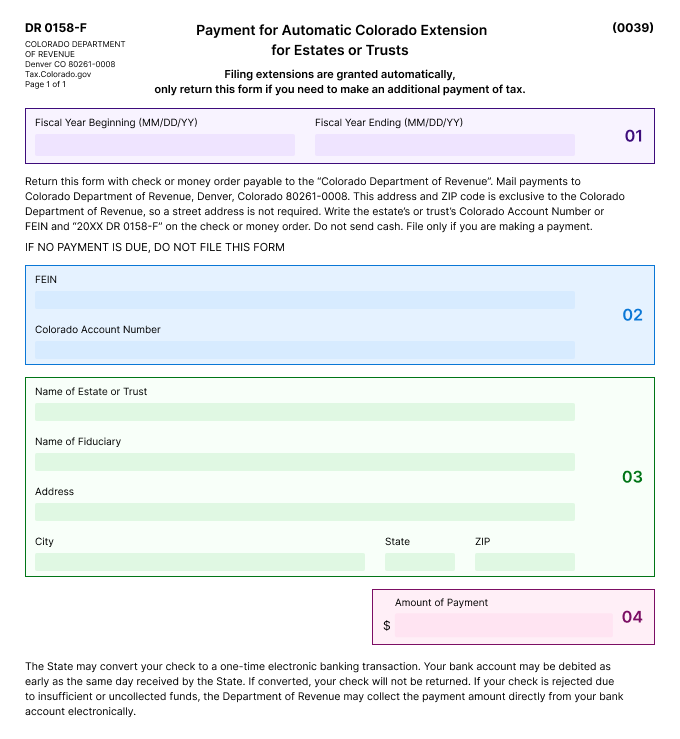 Information Required to File form DR 0158-F