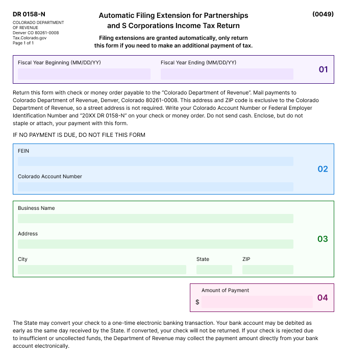 Information Required to File form DR 0158-N