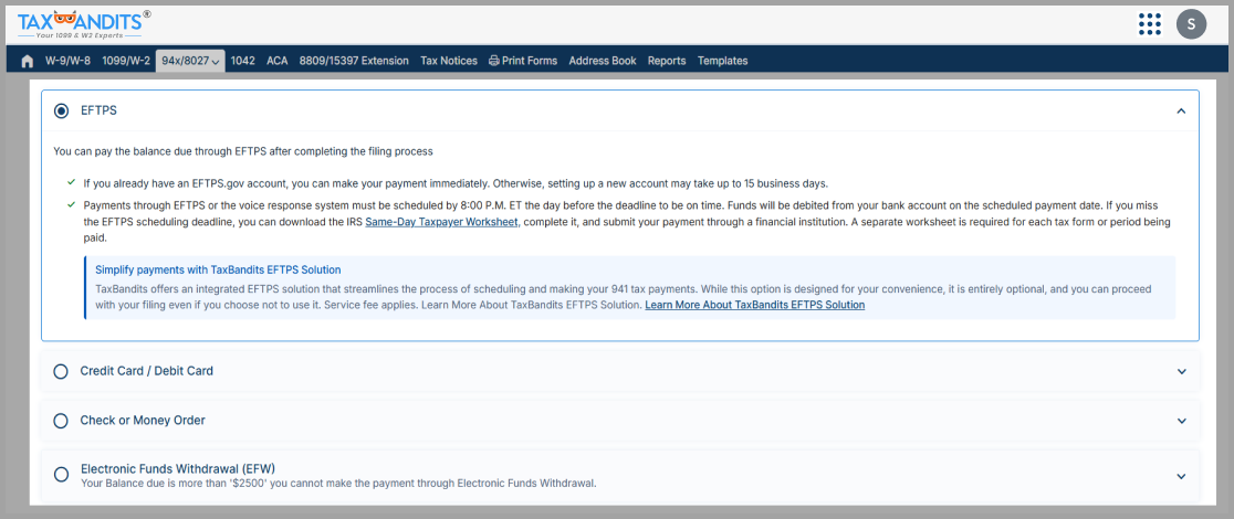 Flexible payment options for tax due