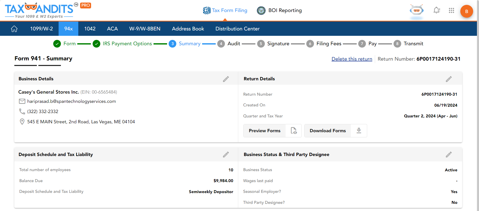 Review and Transmit to the IRS