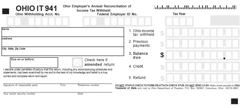 Ohio Annual Withholding Reconciliation - Form IT-941