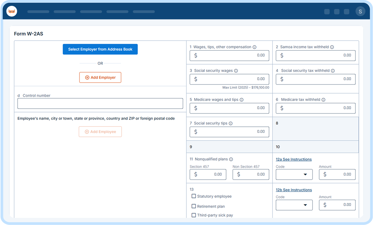E-File Form E-file-W2AS Online