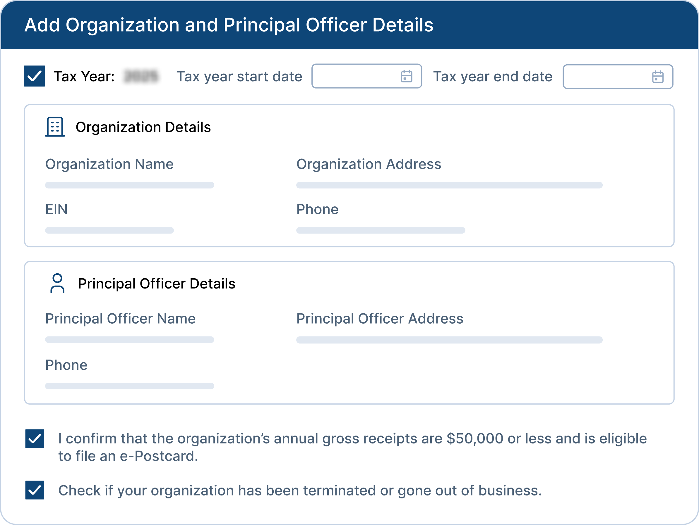 Information Required to Complete Form 990-N (e-Postcard)