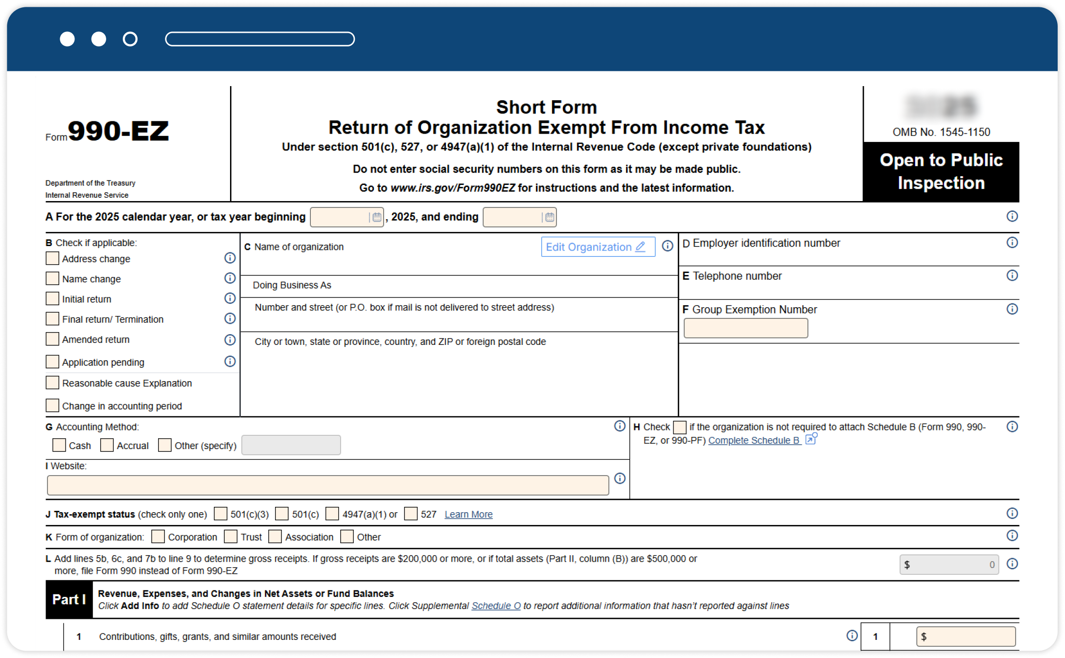 Information Required to Complete Form 990-EZ