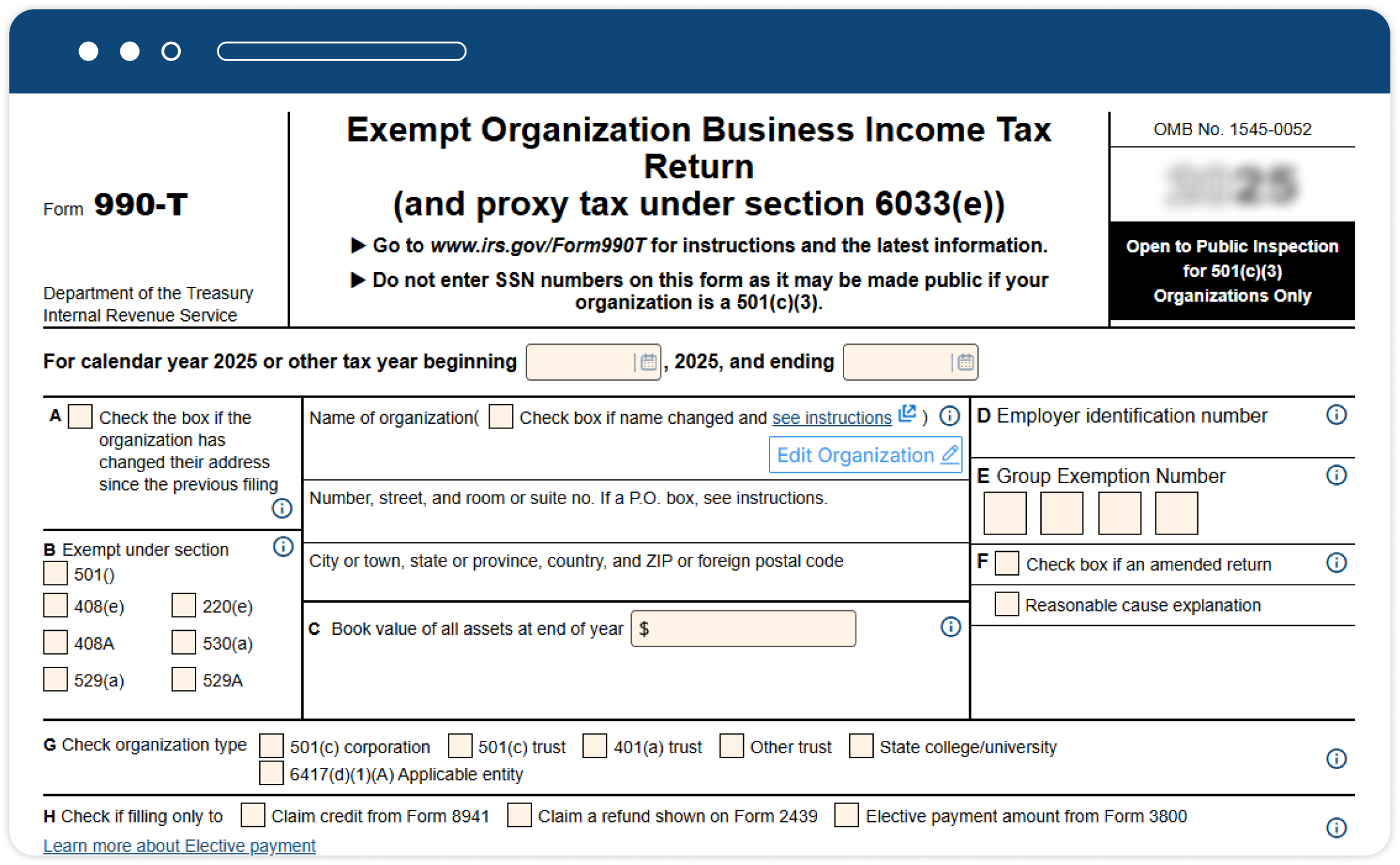 Information Required for Filing Form 990-T