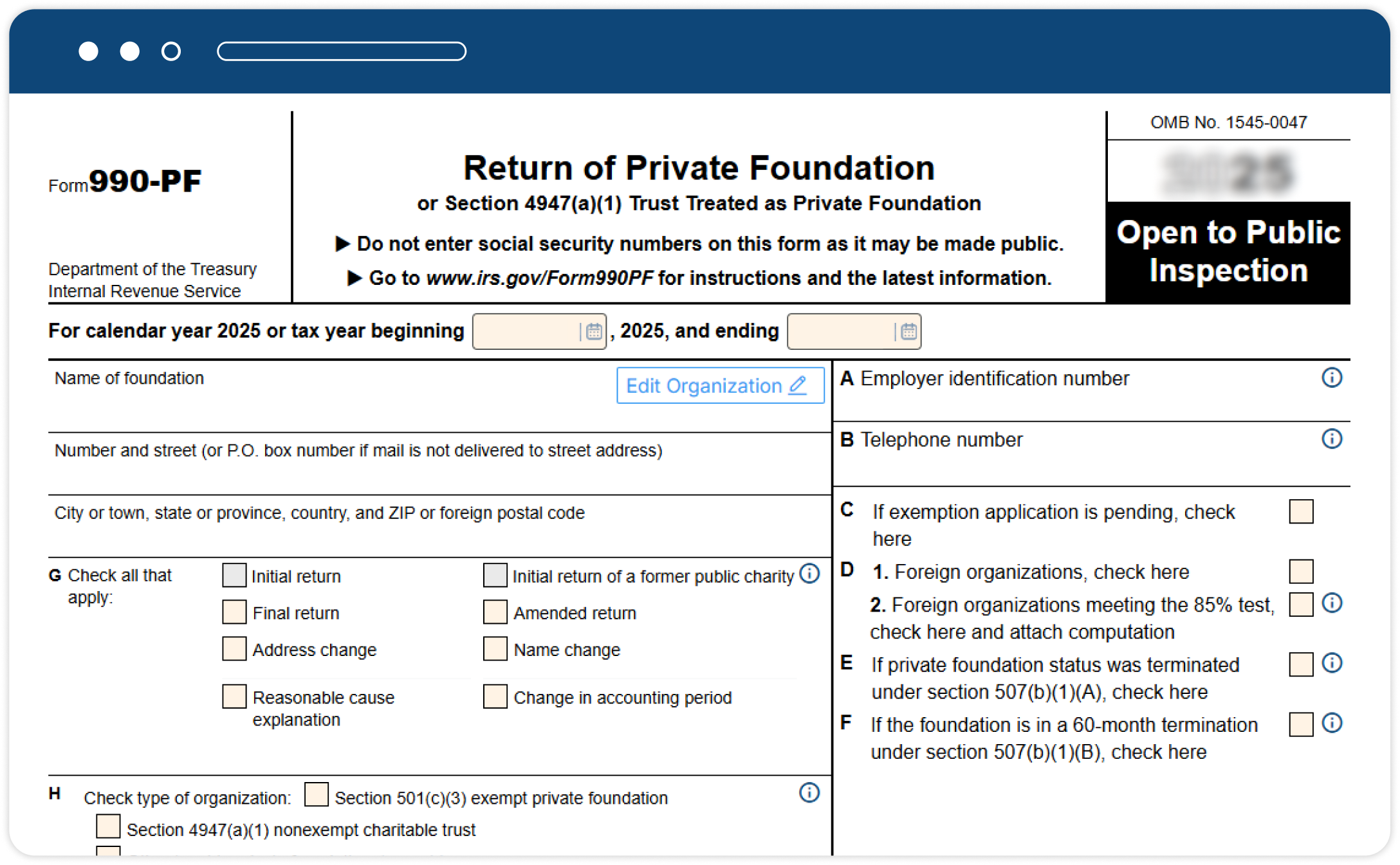  Information Required to Complete Form 990-PF