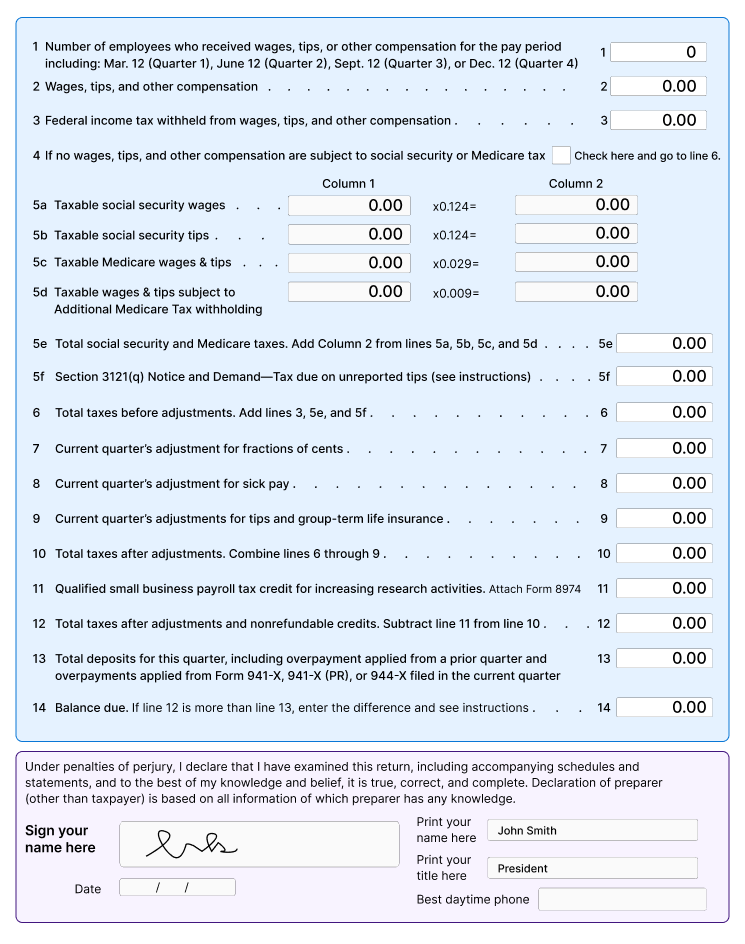 What Information Is Reported on a Zero Form 941?
